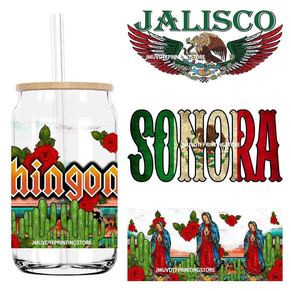 

Mexico States Culture UV DTF Sticker For 16OZ Libbey Glass Cup Can Mexican Flag Country Wrap Transfer Sticker Custom DIY Logo