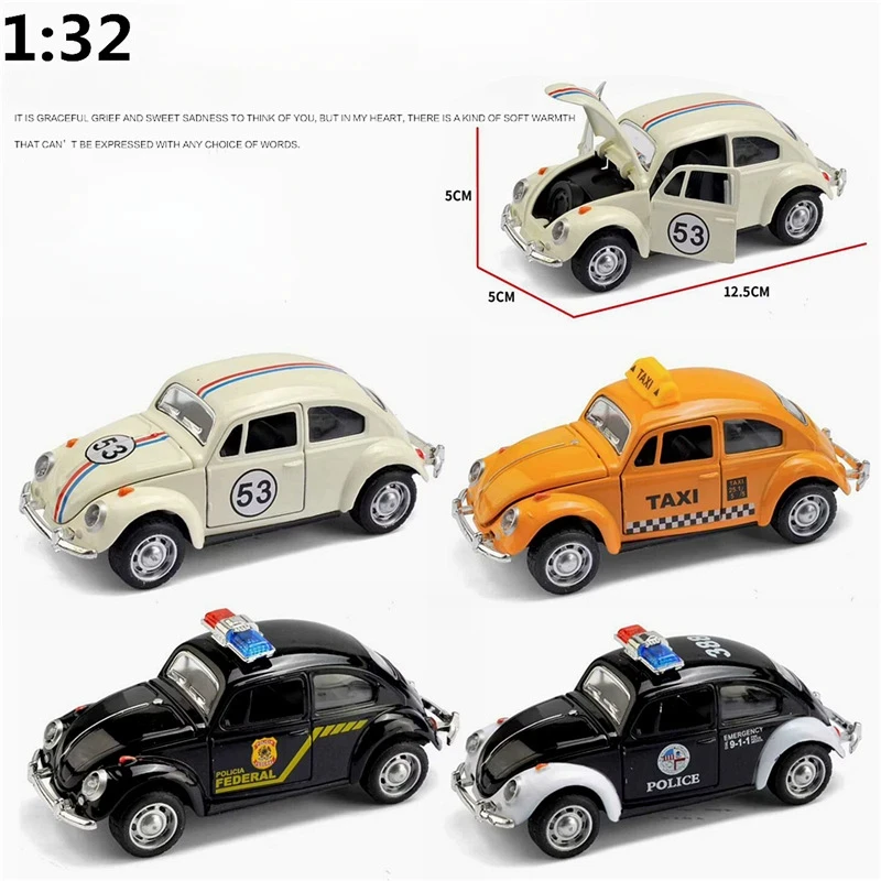 Volkswagen Beetle-modelo de coche de aleación clásico, simulación de sonido y luz, coche de juguete extraíble, colección de decoración, regalo, 1:32