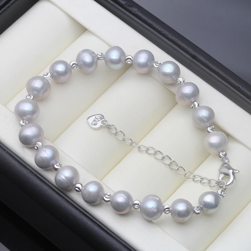 

Real Natural Freshwater Gray Pearl Bracelets Ladies Woman,Vintage Bridal Pearl Strand Bracelet Wife Mother Birthday Gifts