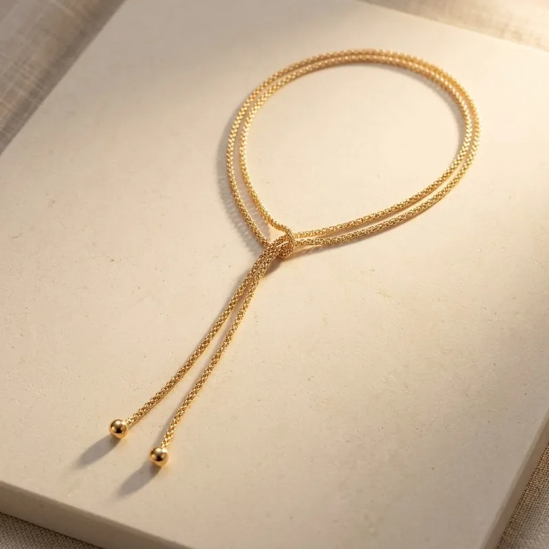 A Women's Necklace Adjustable Drawstring Knot Design Exquisite Woven Chain Round Bead Pendant Fashionable and Beautiful Wearing