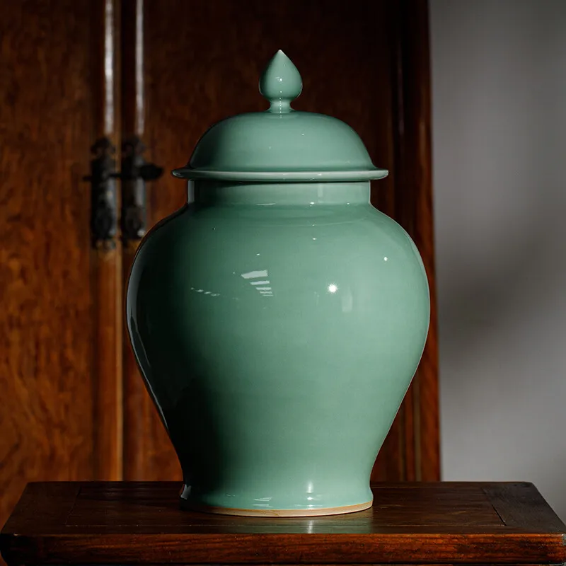 Guanfu Guanfu Museum Recommended Longquan Green Reward-Longquan Zi-Qing Mei Temple Jar Antique Celadon Handmade Handmade Ornamen