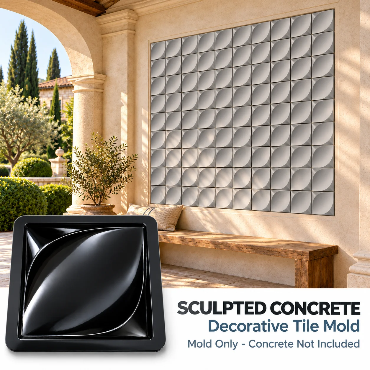 Cement Mold Double-Curve Wall Tile 12.5x12.5cm, Reusable Plastic Easy Demold 3D Relief Form for Home Interior Wall Decor DIY Art