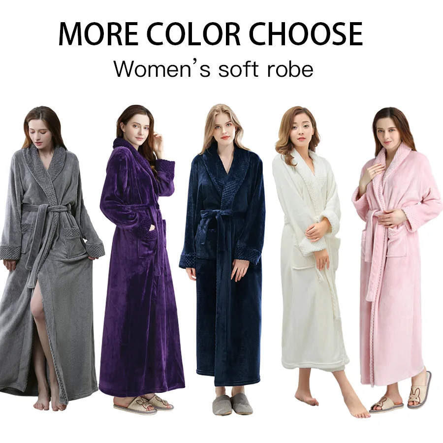 

Long Bath Robe for Womens Plush Soft Fleece Bathrobes Nightgown Ladies Pajamas Sleepwear Housecoat Nightdress Lounge Wear