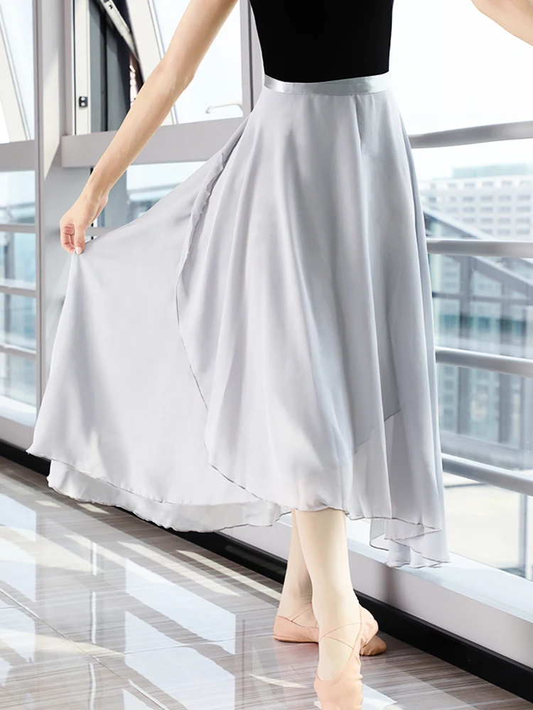 فستان باليه، تنورة برباط من قطعة واحدة، مريلة شيفون للتمرين، تنورة شاش للرقص، فستان طويل للفتيات