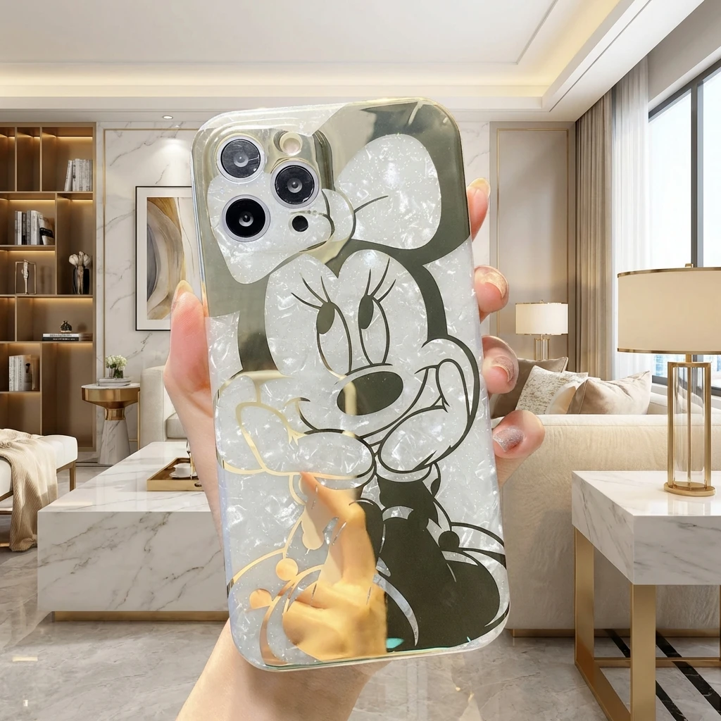Funda Protectora para Teléfono con Lámina Dorada de Mickey y Minnie, Compatible con iPhone 16 Pro Max, 14, 11 Pro Max, Funda para iPhone 14, 11 Pro