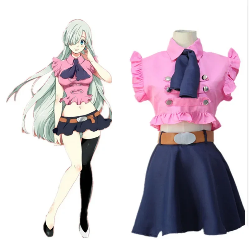 Anime Nanatsu No Taizai Princess Elizabeth Liones Cosplay Costume Green Wig Seven Deadly Sins Pink Skirt Set Role Play Outfit