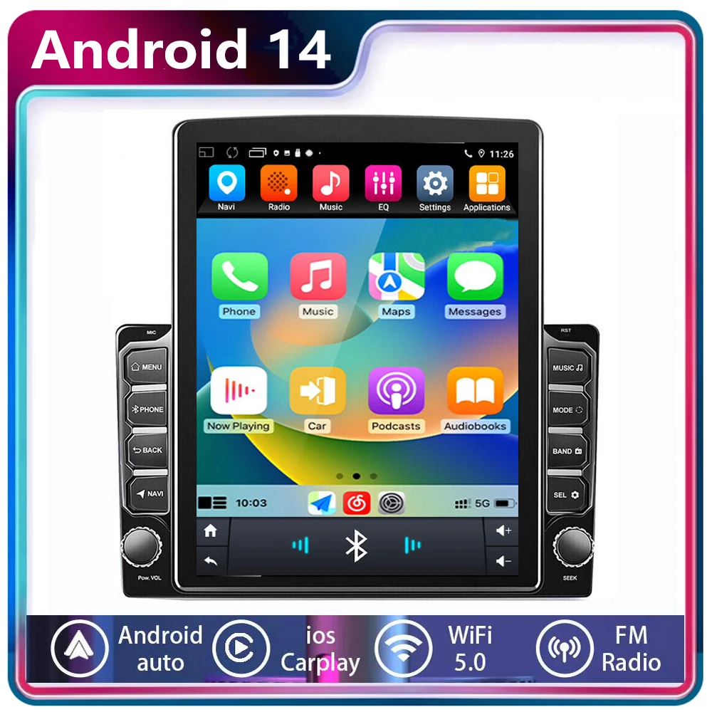 

Android 14 Car Radio 9.7" multimedia player for 9" Frame For Tesla Style Vertical Screen For VW Nissan Hyundai Toyota LADA Honda