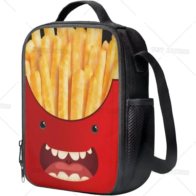 Funny Graphic Print French Fries Lunch Bag for Women Men Boys Girls with Strap Pocket Portable Lunch Box for Work School Trip