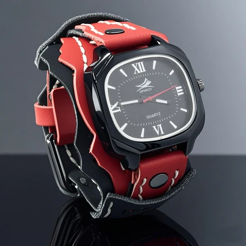 Imagen 2 del producto Nuevo reloj para hombre, reloj cuadrado con esfera grande, Punk, deportivo, costura hecha a mano, correa de cuero genuino, reloj de cuarzo, pulsera ancha, brazaletes