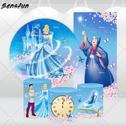 Cinderella Princess Round Circle Backdrop for Girl Birthday Party Supplies Floral Castle Photo Background Baby Shower Banner