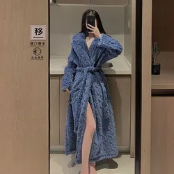 Coral Fleece Long Robe Kimono Gown Winter Warm Flannel Nightdress Bathrobe Casual Sleepwear Intimate Lingerie Thicken Homewear