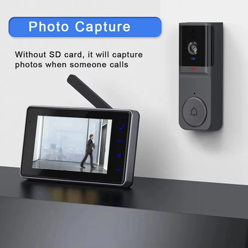 PHILE-Video Doorbell With 4.3 Inch IPS Screen 2-Way Audio 2.4Ghz Visual Intercom Recording Doorbell Camera With Antenna