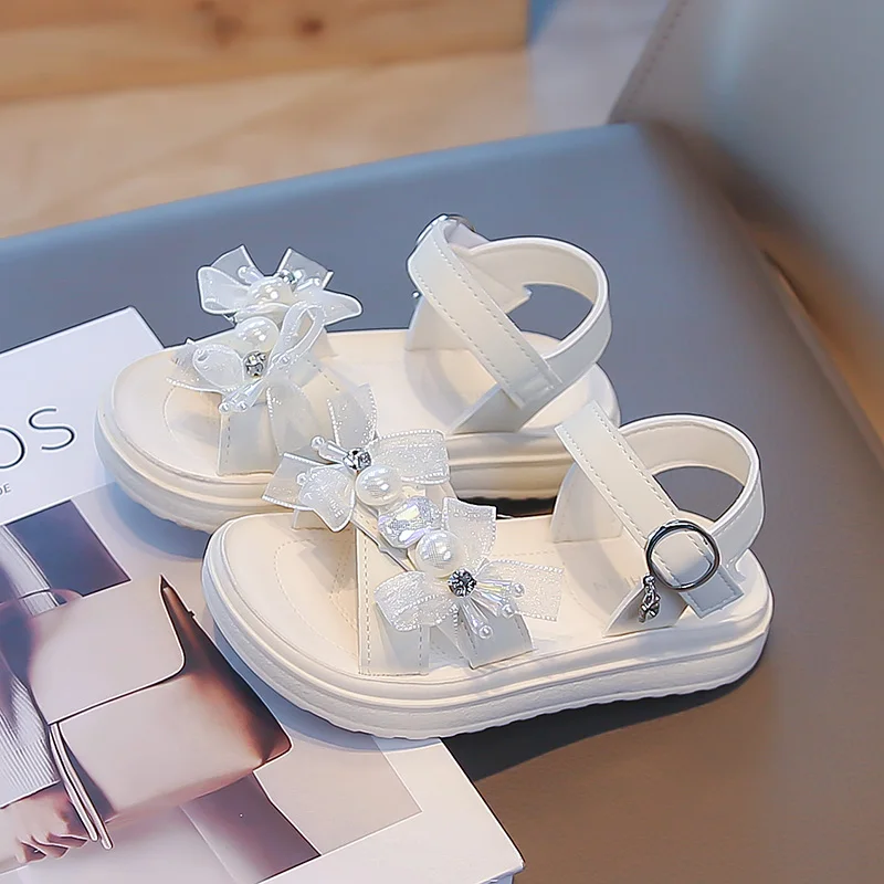 Children Lolita Girls Sandals Summer New Lace Bow Causal Shoes for Princess School Wedding Party Non-slip Kids Open-toe Sandals
