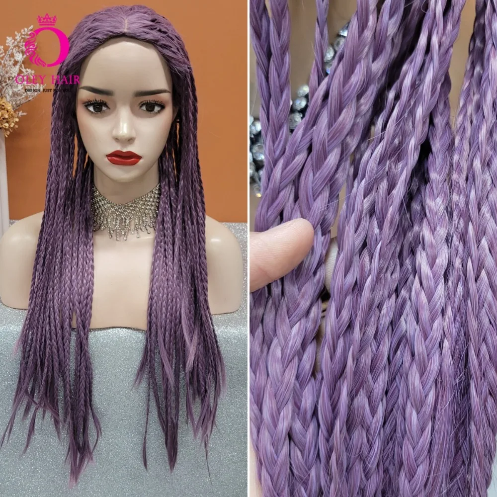 

OLEY Cosplay Wig Drag Queen Lavender Braided Full Machine Synthetic Wig Purple Cornrow Braids Heat Resistant Glueless Daily Use