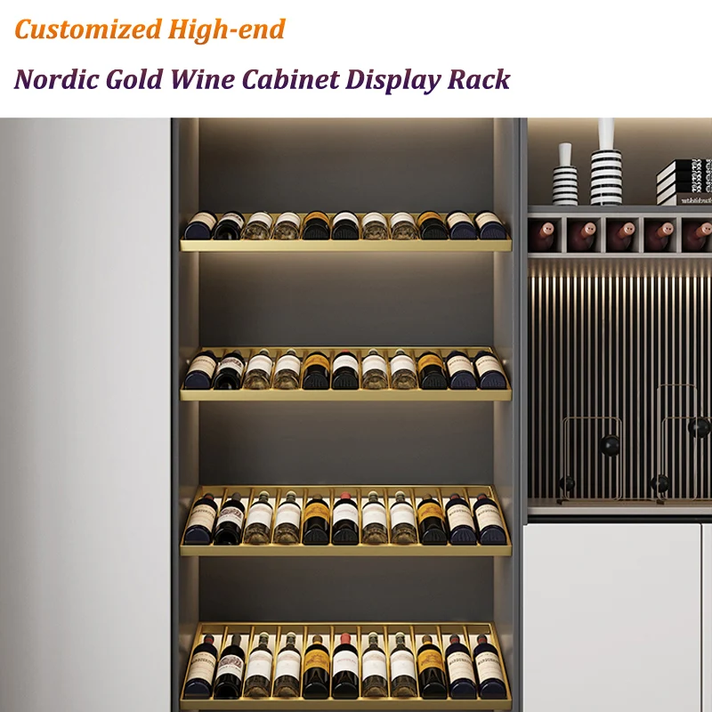 Customized 50-200cm High-end Nordic Gold Wine Cabinet Display Rack Inside Metal Wine Cabinet Storage Hanger (Screws Included)