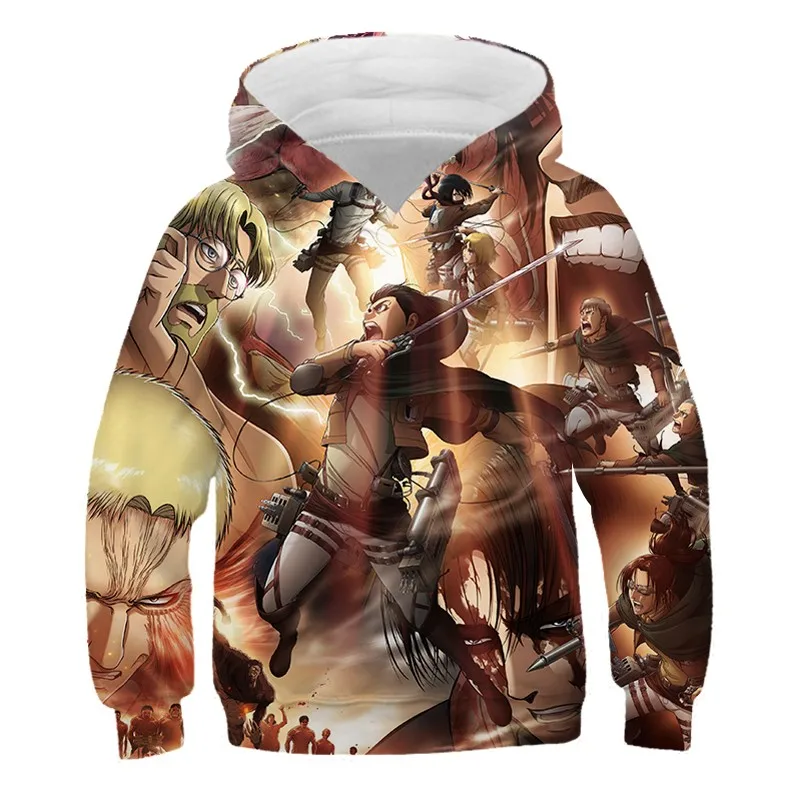 

2024 Autumn Popular Personalized Childrens Hoodies Anime Attack on Titan Trendy Casual Students Loose Casual Hooded Sweatshirts