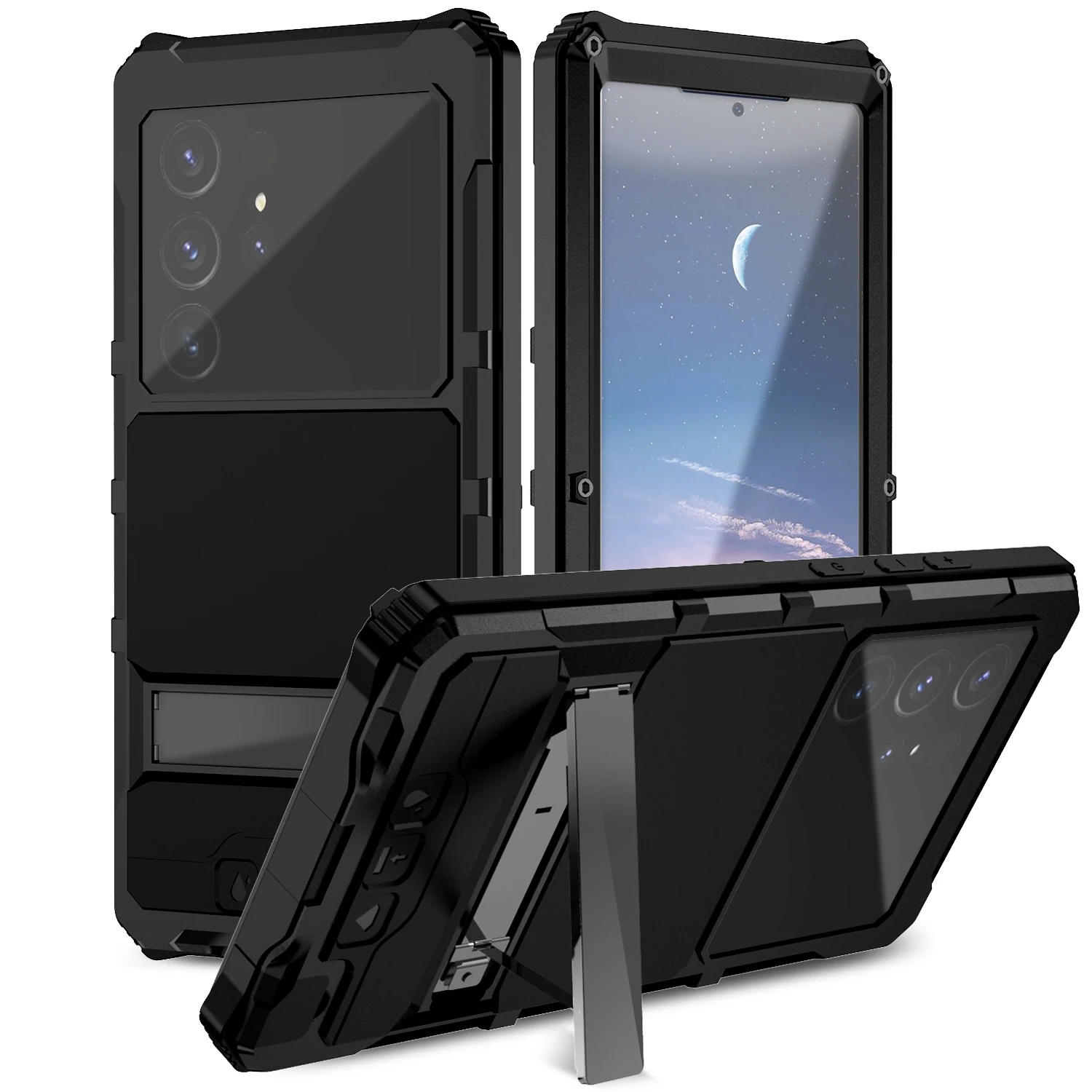 R-just Full-body Rugged Case For Samsung Galaxy S25 S24 S23 Ultra Military Grade Built-in Protector Kickstand Slide Camera Cover