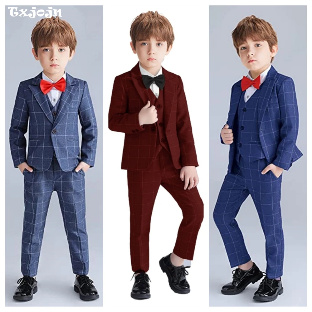 Txjojn Formal Boys Slim Fit Suits For School Graduation Ceremony Graceful Child Plaid Suit Set Wedding Party New Year Sets