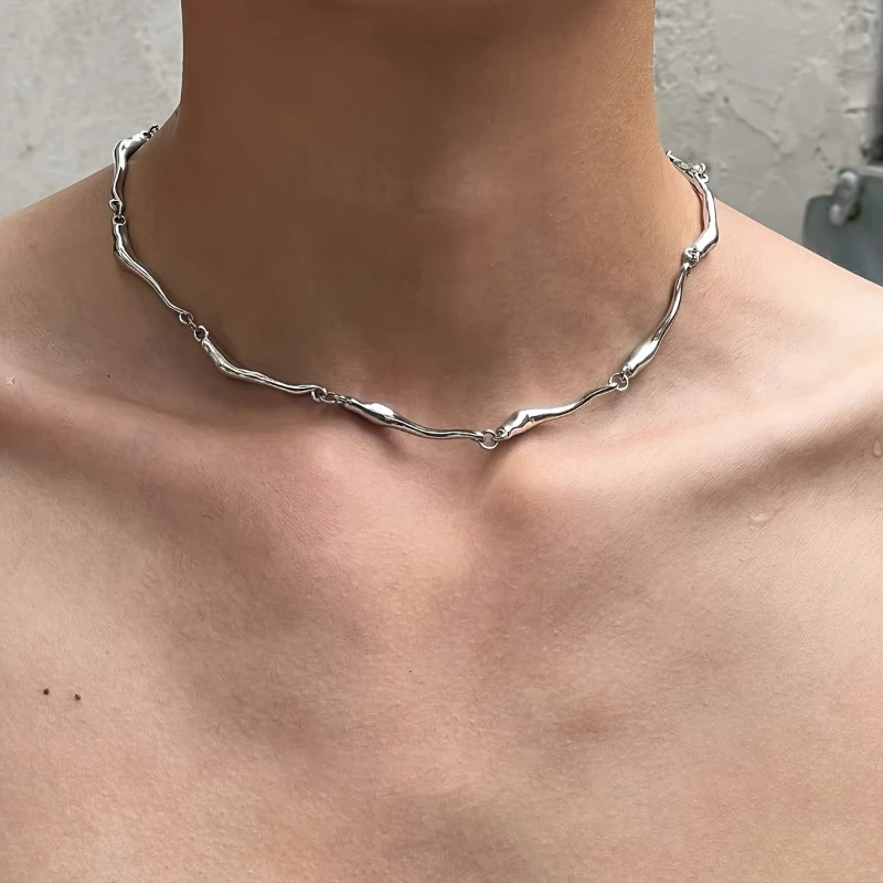 Punk Irregular Wave Shape Chain Men Necklace for Men Women Gothic Advanced Sense Chain Necklace Jewelry Gift