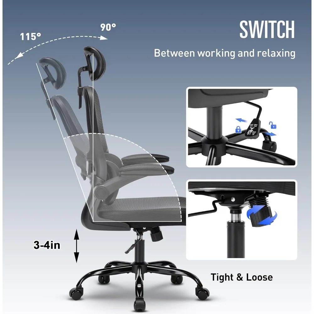 Office Desk Chair with Lumbar Support High Back Mesh Office Chair Computer Desk Chair, Adjustable Headrest