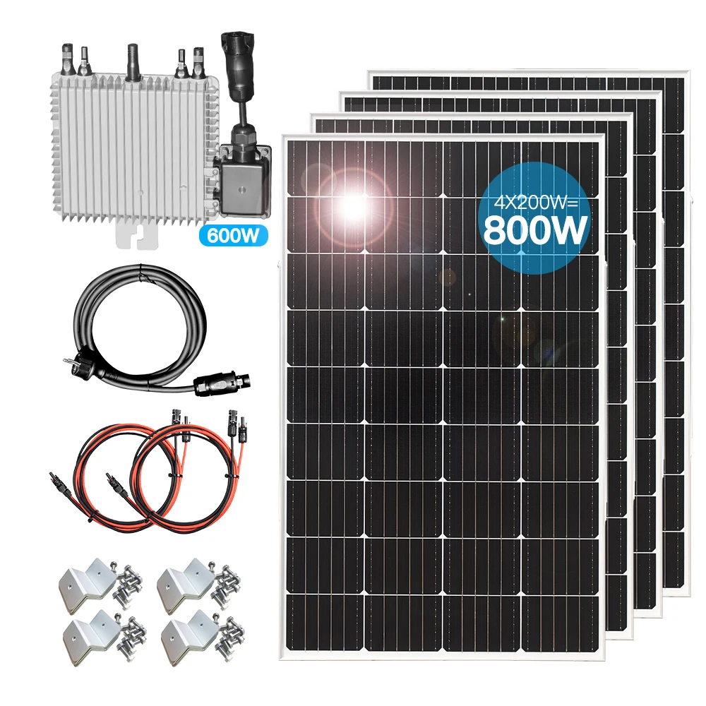 

Waterproof solar panel system balcony power plants kit 800W Solar Panles with On Grid Micro-Inverter for home complete kit 220V