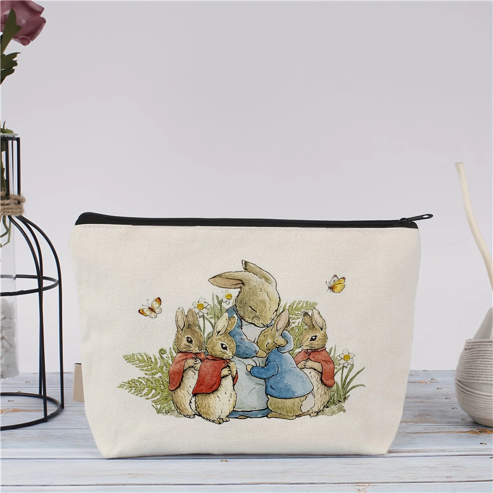Un joli sac de maquillage lapin-sac à fermeture éclair multifonctionnel mignon pour femmes, sac de rangement de bijoux, petit sac de rangement à fermeture éclair de voyage parfait