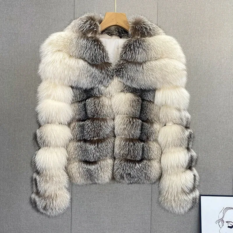 المبيعات الساخنة الأزياء الفاخرة الثعلب الطبيعي الفراء سترة المرأة شتاء دافئ عالية الجودة معطف فرو الثعلب السيدات ملابس خارجية