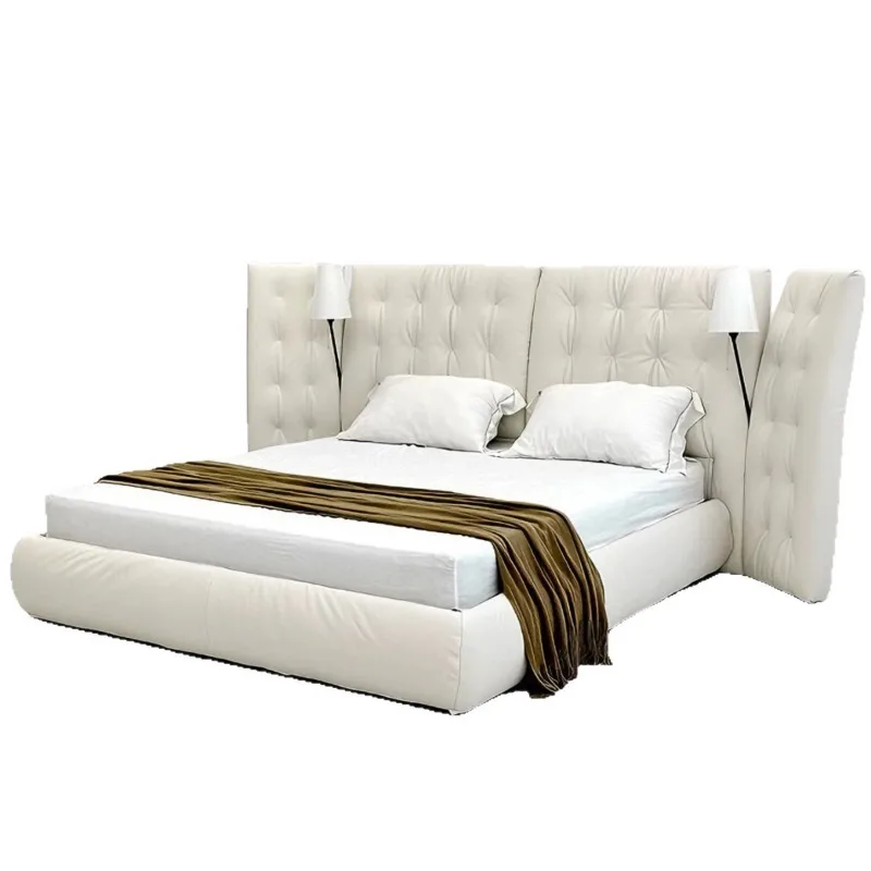 

Bed Italian minimalist fabric bed Master bedroom widescreen high back 1.8 meters cream fabric double soft bag bed