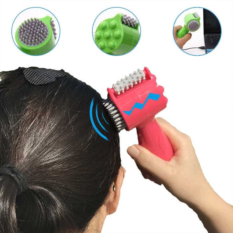 Elétrica cabeça massageador, martelo rolo, vibração batendo, pescoço e lombar Massagem, Relaxamento Scalp Comb, presente, 4 em 1