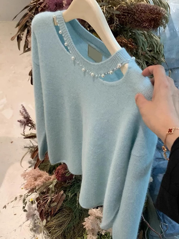   Lange Sve gebreide trui Zacht, comfortabel, huidvriendelijk uitgehold ontwerp Camere Top Koreaanse Sle Loose Fit