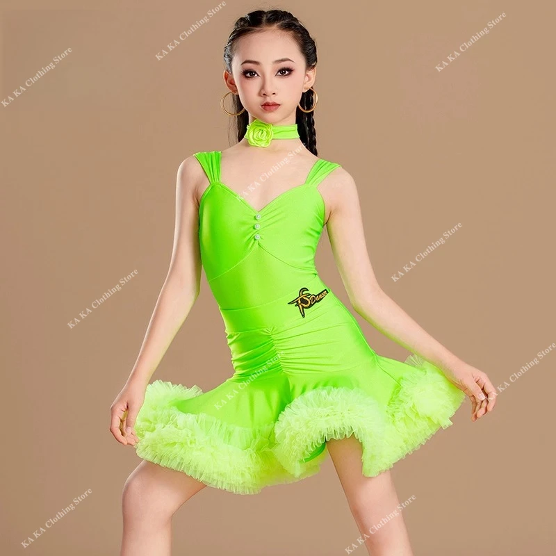 

Платье для латинских танцев для девочек, танцевальный костюм для ча-ча, танго, сальсы, самбы, детское бальное платье для соревнований, стандартное платье для латинских танцев