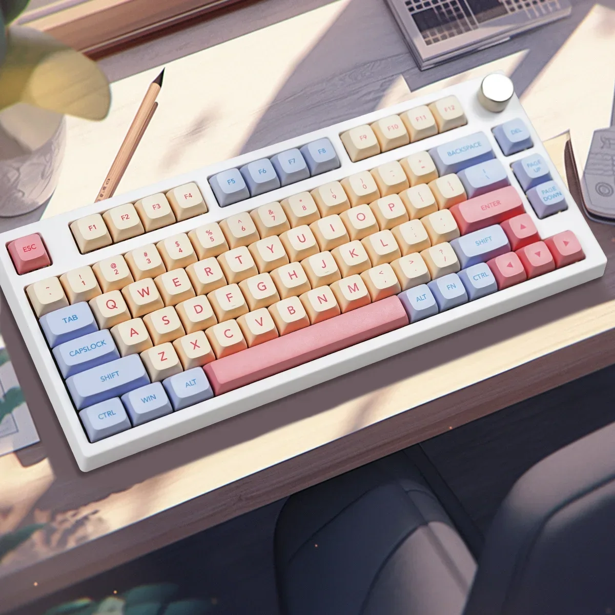 MATHEW MK80 Max Marshmallow Pink Mechanical Keyboard ,Hot-swappable Three-mode Wireless,75% Layout,Linear Switch