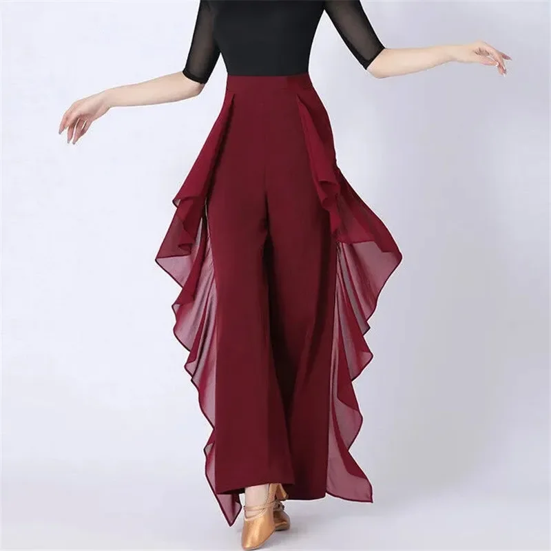 Dance Wide Leg  Women's High Waist Pants Lotus Leaf Side Wild Dangling Feel Training Pants 2022 New Dance Female pants