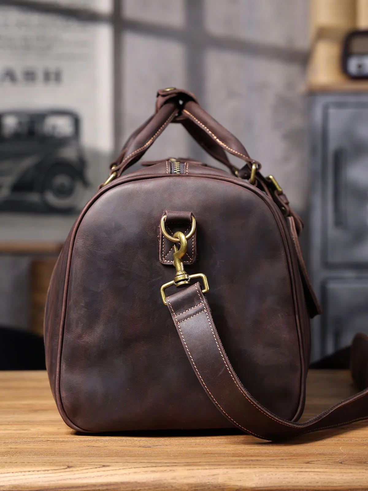 S.WORKER Vintage Vollnarbenleder Herren-Reisetasche Handgefertigte Weekender-Reisetasche – Detail 26