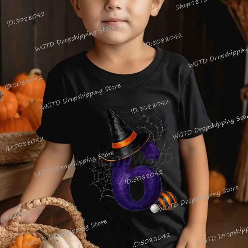 

Vitnage Halloween Child Number Clothing Kids Cute T Shirts Halloween Witch Number 1-9 Birthday Party Tees Girls Boys Cotton Tops