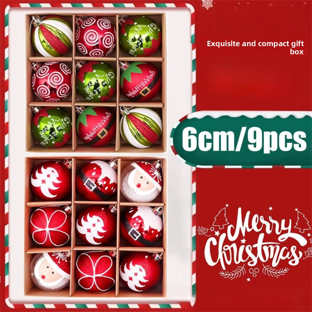 

9PCS/SET Exquisite Plastic Christmas Balls Santa Claus Red Christmas Balls Pendant Multicolor 6CM Xmas Tree Ornaments Party