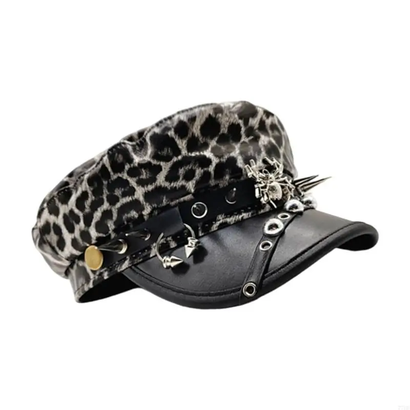 77HE หรูหรา PU หนัง Trucker หมวกสำหรับวัยรุ่นหญิงพร้อม Rivet Studded Buckles เข็มขัดสำหรับ Punk Theme Party และชุดประจำวัน