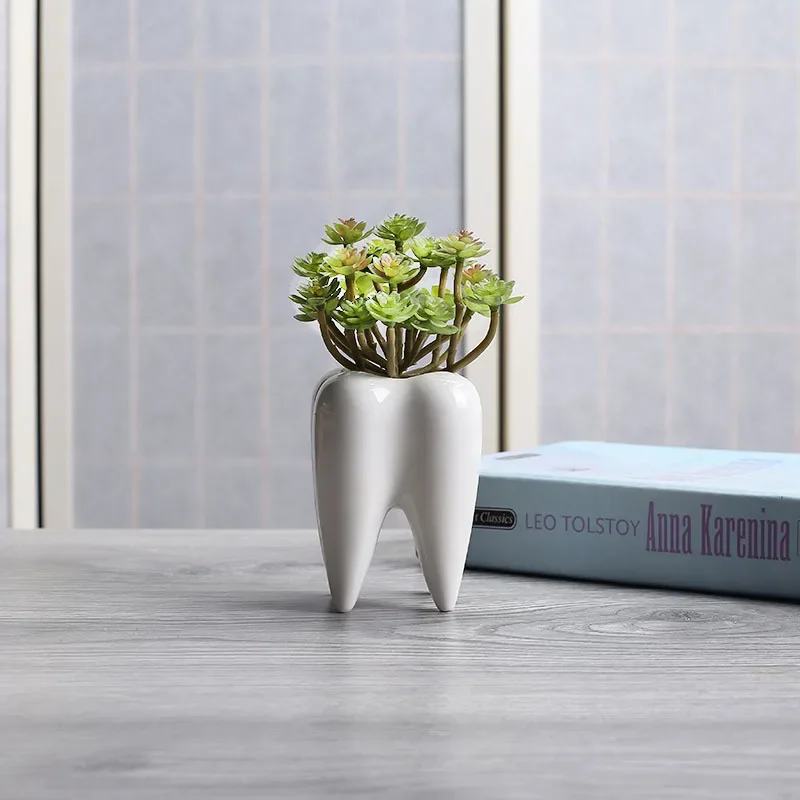 

Ceramic Succulent Plant White Mini Flower Pot Vase Teeth Shape Flowerpot Creative Home Decoration Desktop Halloween Garden Decor