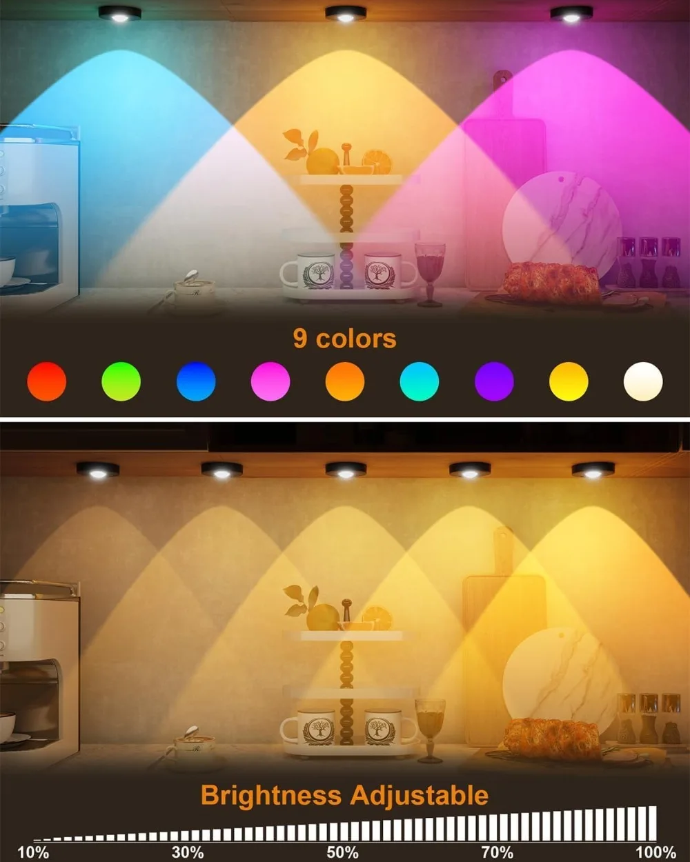 RGB 12 Color Night Light Wireless Remote Control Type-c Rechargeable Light Powered Cabinet Light for Kitchen Wardrobe Bedroom