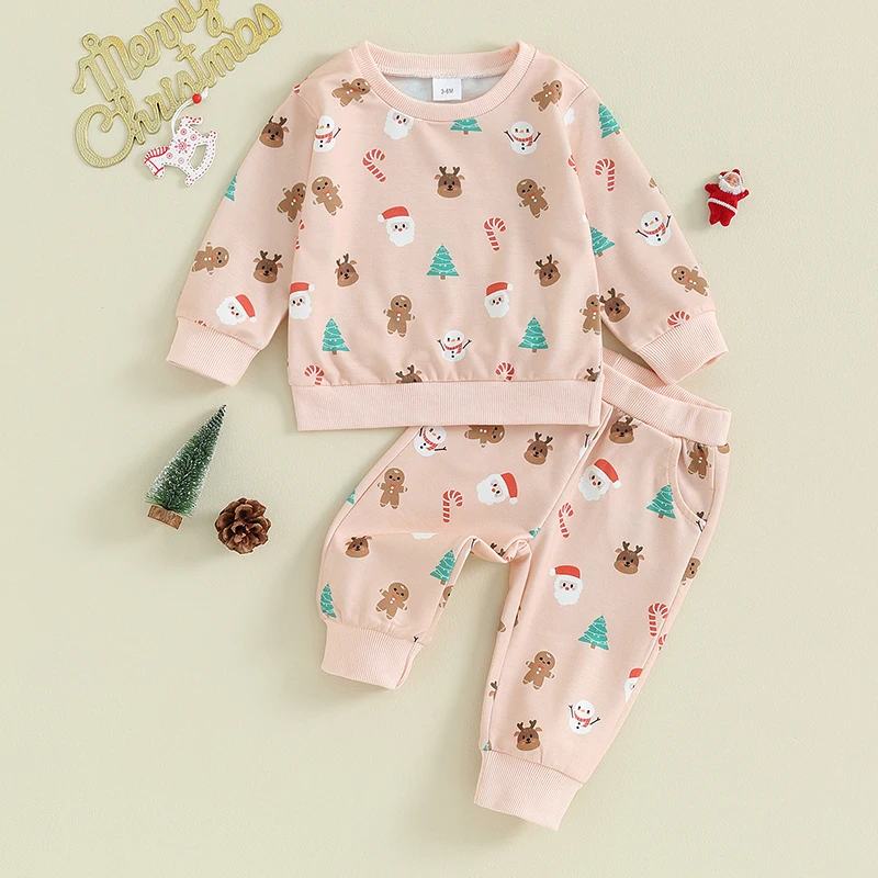 Toddler Girl 2Pcs Christmas Outfits Long Sleeve Reindeer Print Sweatshirt Leggings Set Kids Xmas Clothes for Winter