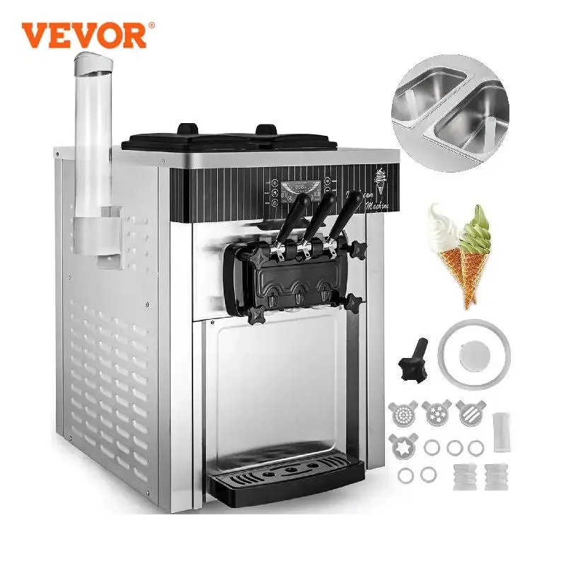 

VEVOR Commercial Soft Ice Cream Machines 18-28L/H Sorbet Coolers Tricolor Desktop Sweet Cone Freezing Equipment Vending Machine