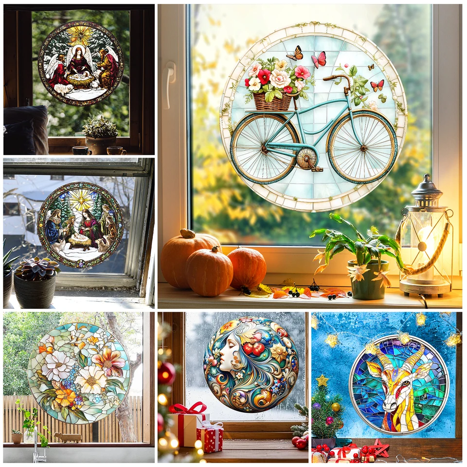 30/40cm Colorful Christmas Snowm Suncatch Rainbow Window Privacy Film Sticker Glass Static Cling No Glue Festival Decoration