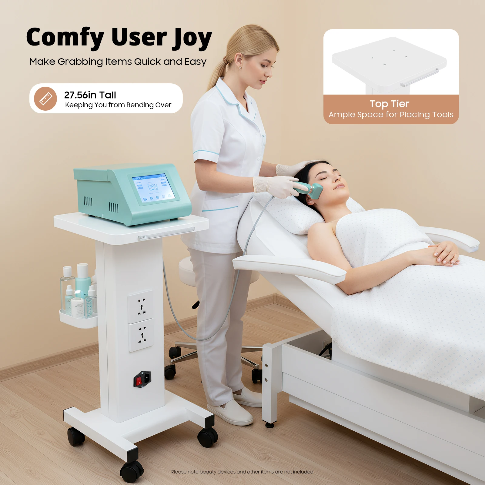 White Beauty Salon Trolley Cart,110V Iron Beauty Salon Rolling Cart 35.5*33.5*70cm for Beauty Salons,Barbershops