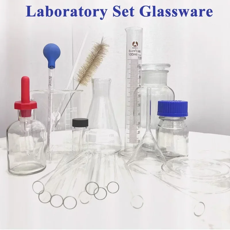 22pcs Laboratory Set Glassware Flask Burette Beaker Measuring Cylinder Petri Dish School Chemistry Lab Supplies