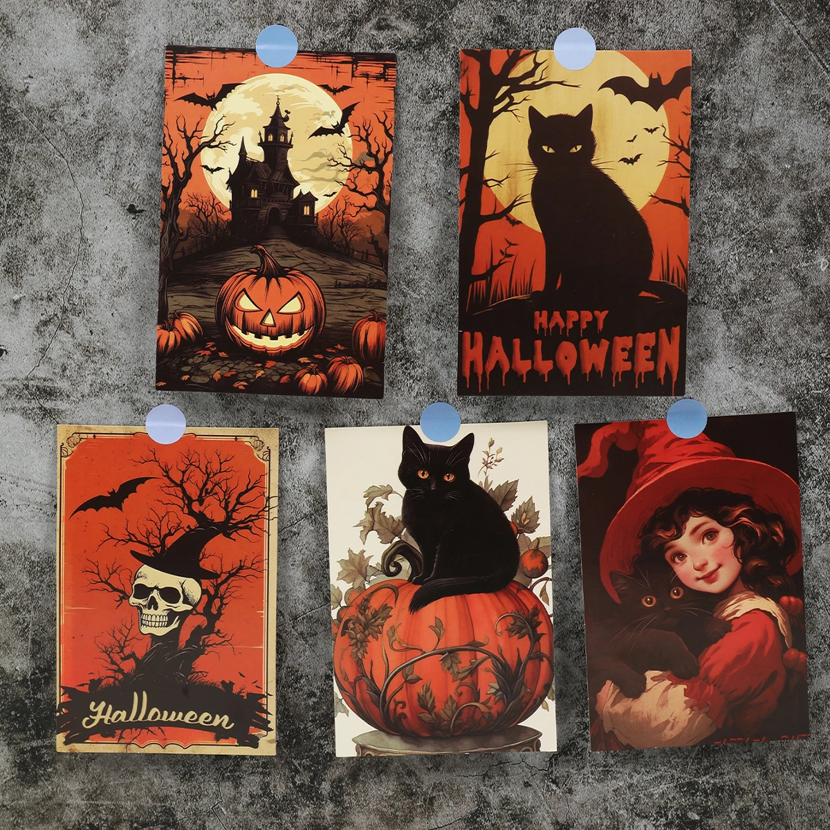 10pcs Halloween Party Postcards Black Cat Witch Favors Happy Halloween Pumpkin Postcards Decoration Hallween Party Gifts Decor