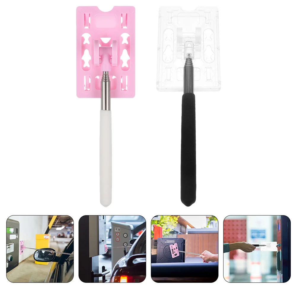 2 Pcs Parking Telescopic Check Rod (pink + Pure White) Payment Sign Holder Card Toll Tag for Garage Plastic Pass Aid