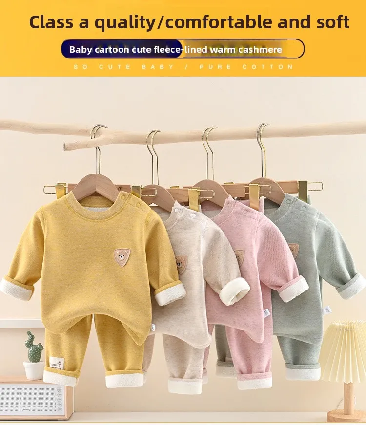 

Soft Silk Cashmere Baby Fleece Set Winter Thermal Long Sleeve Pajamas for Boys Girls Cozy Outfit