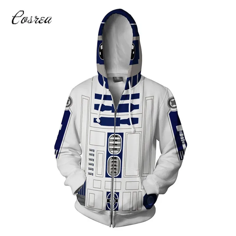 Bear's Den Costume Men Hoodies Zipper Cropped Hoodie Sweatshirt Jedi Knight Luke Skywalker R2-D2 Tracksuit for Boys Wh New 2025
