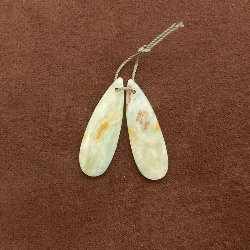 

Пара подвесок-капель из натурального гемиморфита, светло-зеленые, желто-коричневые вены, серьги ручной работы, ювелирные изделия своими руками 31x10x4 мм-3,8 г