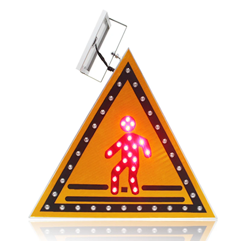 Triangle Shaped Road Safety LED Pestrian Flashing Light Solar Powered Traffic Sign